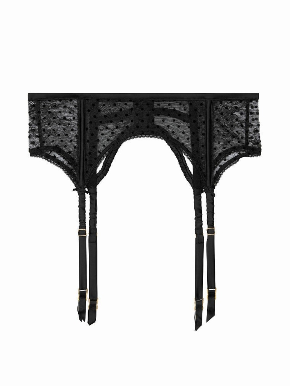 Victoria Secret Size M/L Black Lace Polka Dot Garter Belt